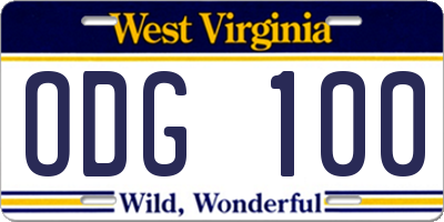 WV license plate ODG100