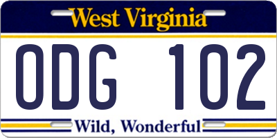 WV license plate ODG102