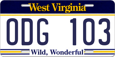 WV license plate ODG103