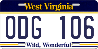 WV license plate ODG106