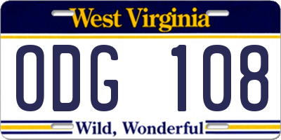 WV license plate ODG108