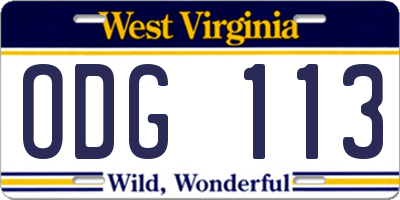 WV license plate ODG113
