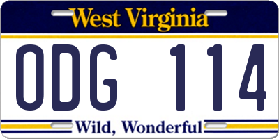 WV license plate ODG114