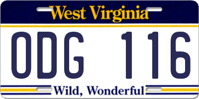 WV license plate ODG116