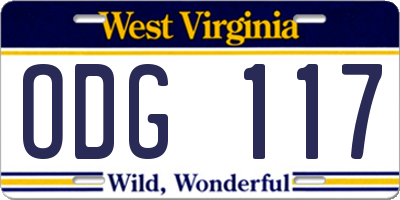 WV license plate ODG117