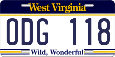 WV license plate ODG118
