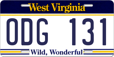 WV license plate ODG131