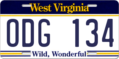 WV license plate ODG134