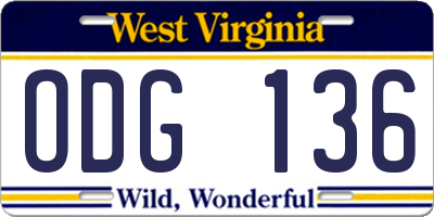 WV license plate ODG136