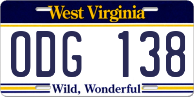 WV license plate ODG138