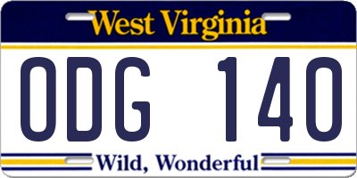 WV license plate ODG140
