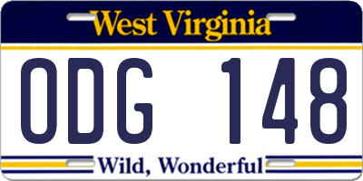 WV license plate ODG148