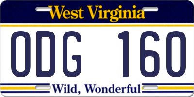 WV license plate ODG160