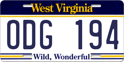 WV license plate ODG194