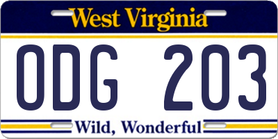 WV license plate ODG203