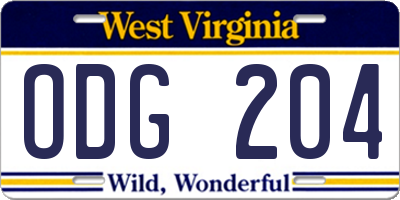 WV license plate ODG204