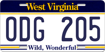 WV license plate ODG205