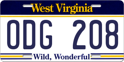 WV license plate ODG208