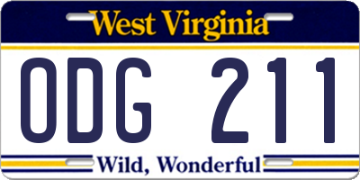 WV license plate ODG211
