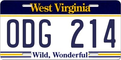 WV license plate ODG214