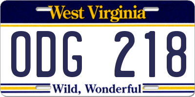 WV license plate ODG218