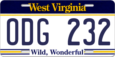 WV license plate ODG232