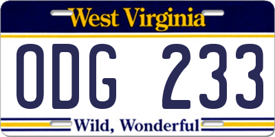 WV license plate ODG233