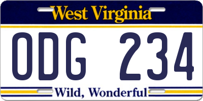 WV license plate ODG234