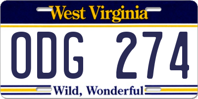 WV license plate ODG274