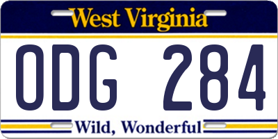 WV license plate ODG284