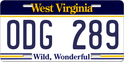 WV license plate ODG289