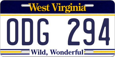 WV license plate ODG294