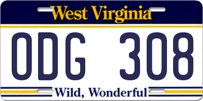WV license plate ODG308