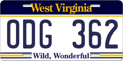 WV license plate ODG362