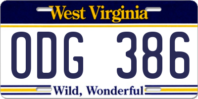 WV license plate ODG386