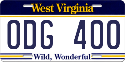 WV license plate ODG400