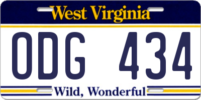 WV license plate ODG434