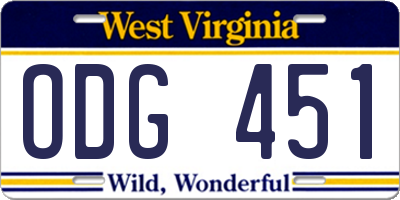 WV license plate ODG451