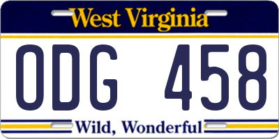 WV license plate ODG458