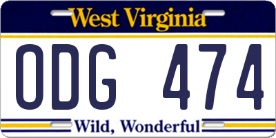 WV license plate ODG474