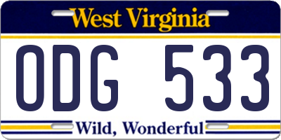 WV license plate ODG533