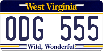 WV license plate ODG555