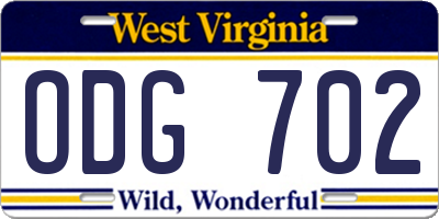 WV license plate ODG702