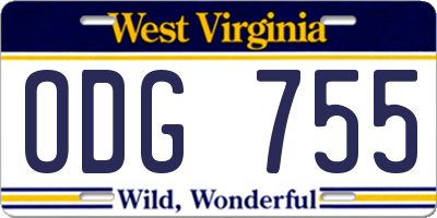 WV license plate ODG755