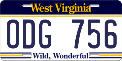 WV license plate ODG756