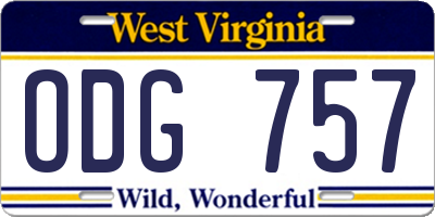 WV license plate ODG757