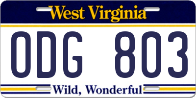 WV license plate ODG803