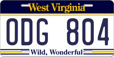 WV license plate ODG804