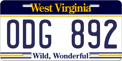 WV license plate ODG892