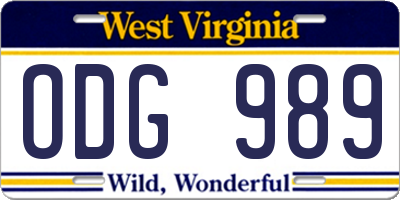 WV license plate ODG989